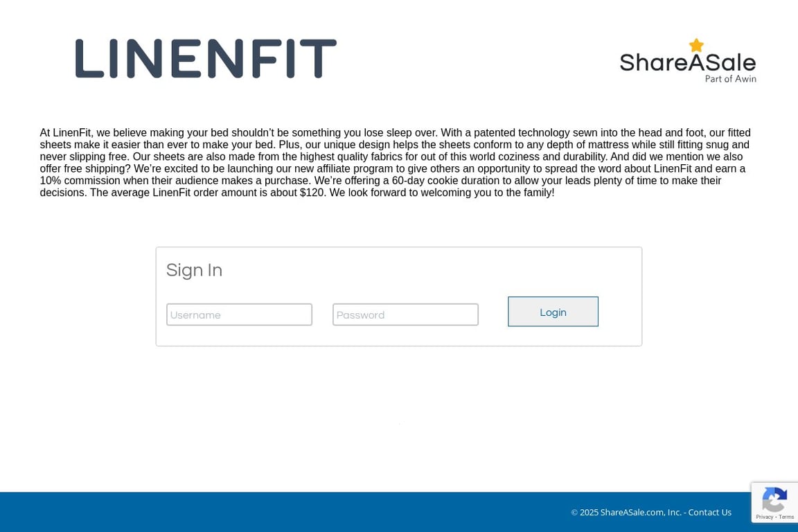 LinenFit affiliate program signup page