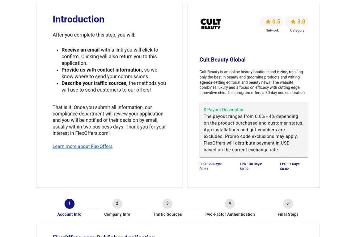 Cult Beauty UK affiliate program signup page