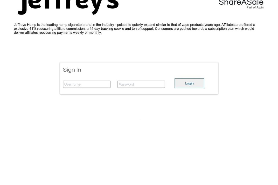 Jeffreys hemp affiliate program signup page