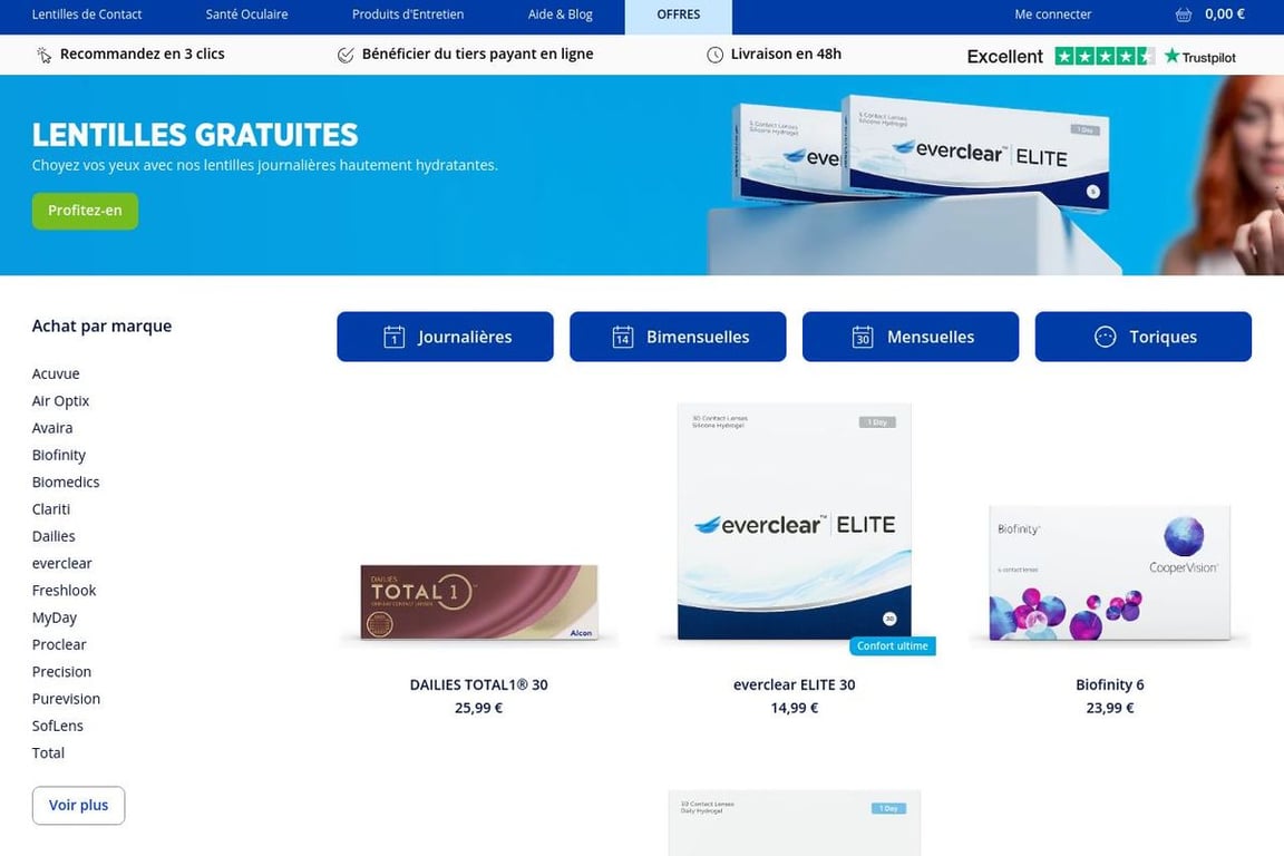Vision Direct FR homepage