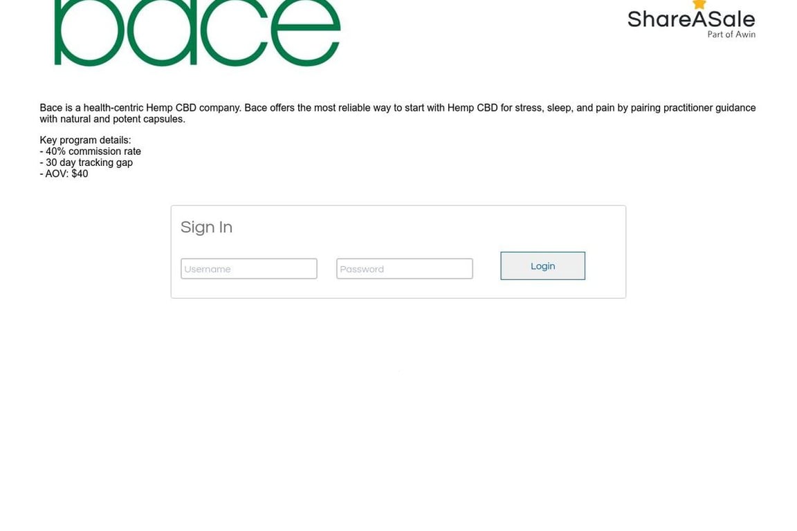 Bace Health affiliate program signup page