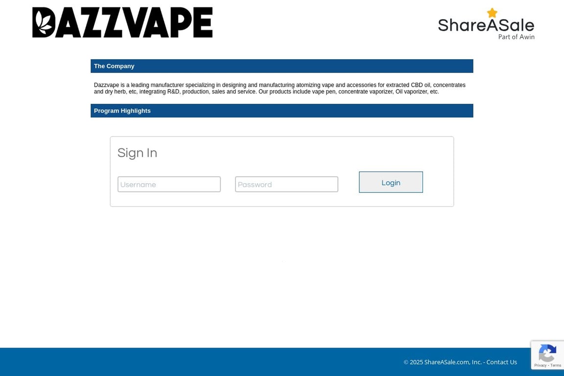 DAZZVAPE affiliate program signup page