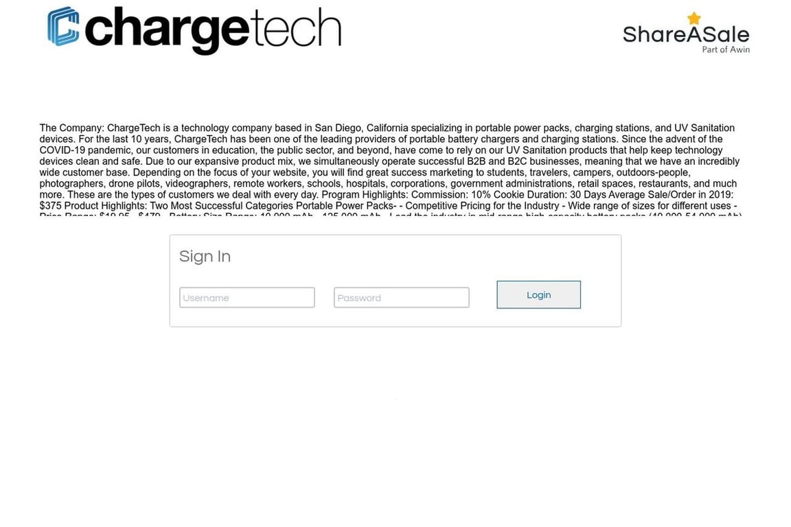 ChargeTech affiliate program signup page