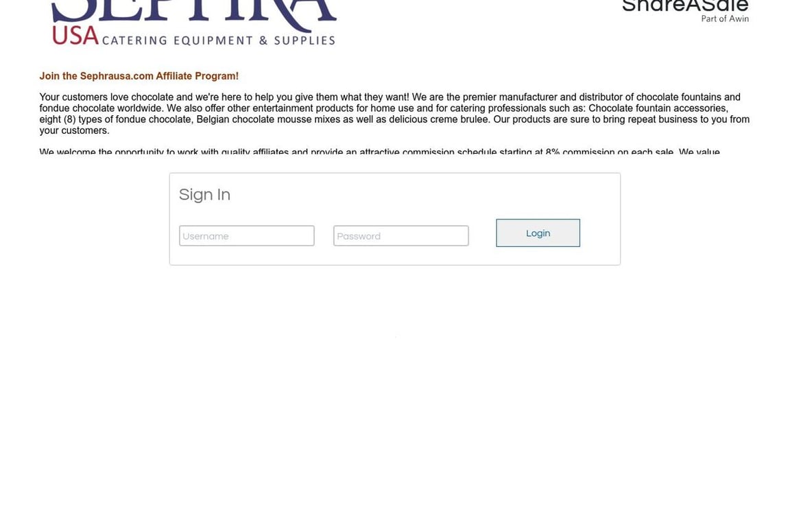 Sephra affiliate program signup page