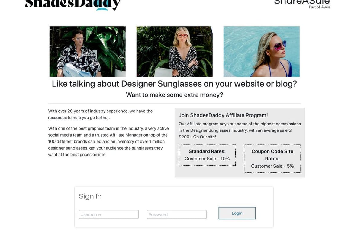 ShadesDaddy affiliate program signup page