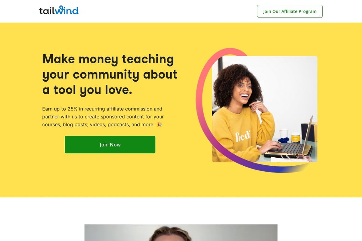 Tailwind affiliate program signup page