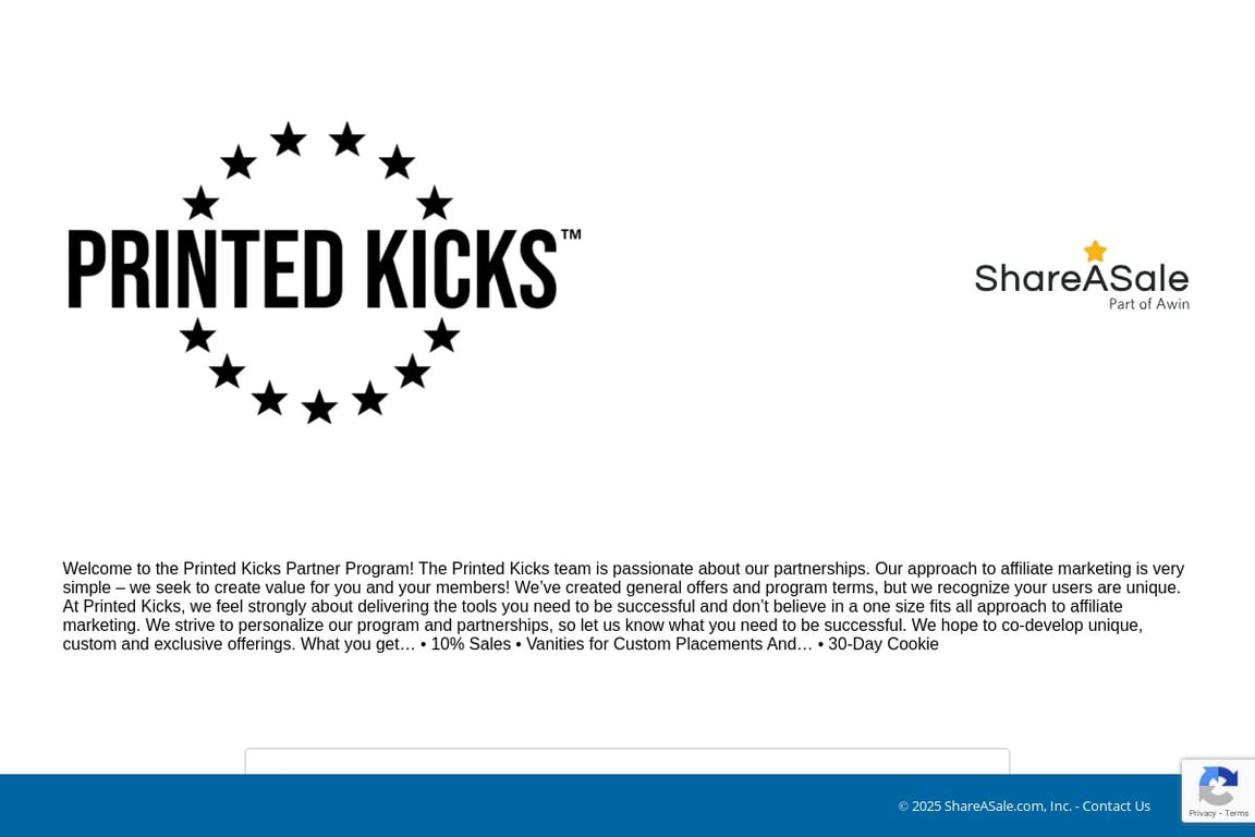 PrintedKicks affiliate program signup page