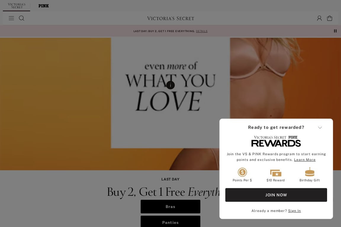 Victoria’s Secret homepage