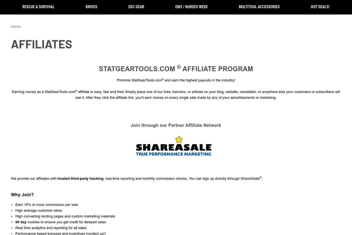 StatGear affiliate program signup page