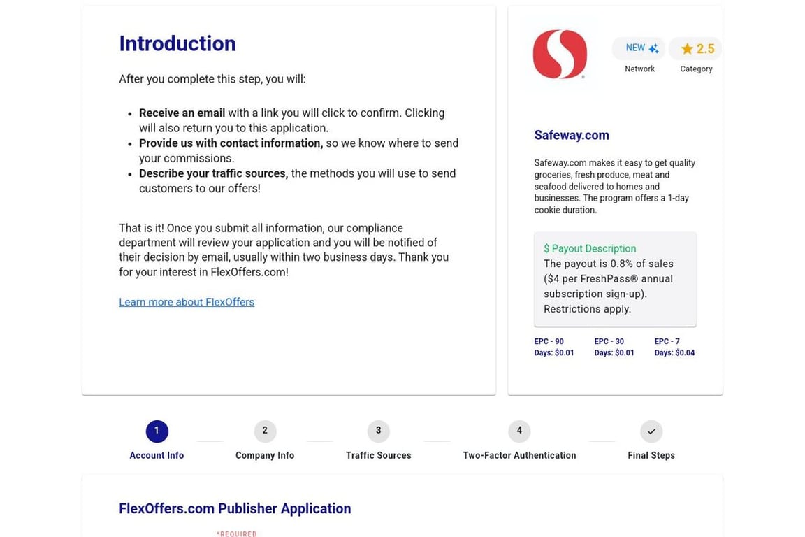 Safeway affiliate program signup page
