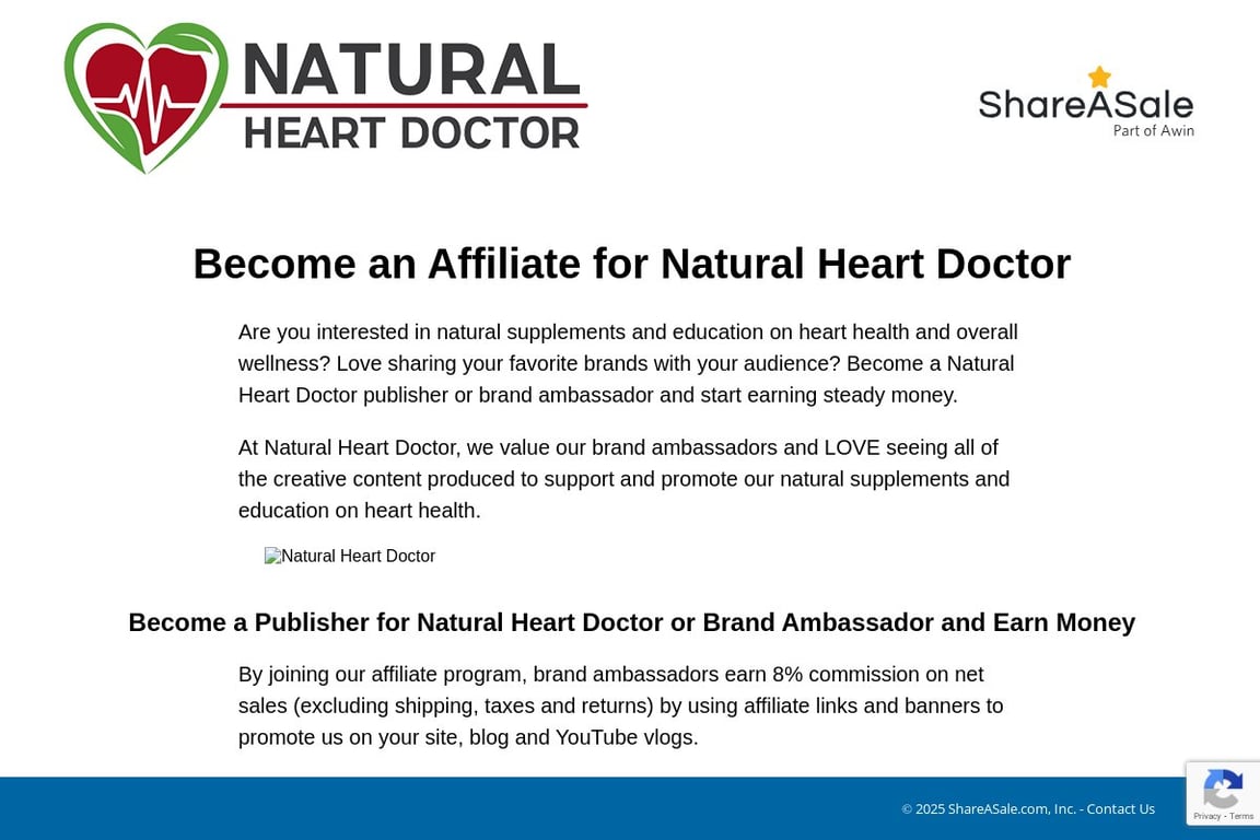 Natural Heart Doctor affiliate program signup page