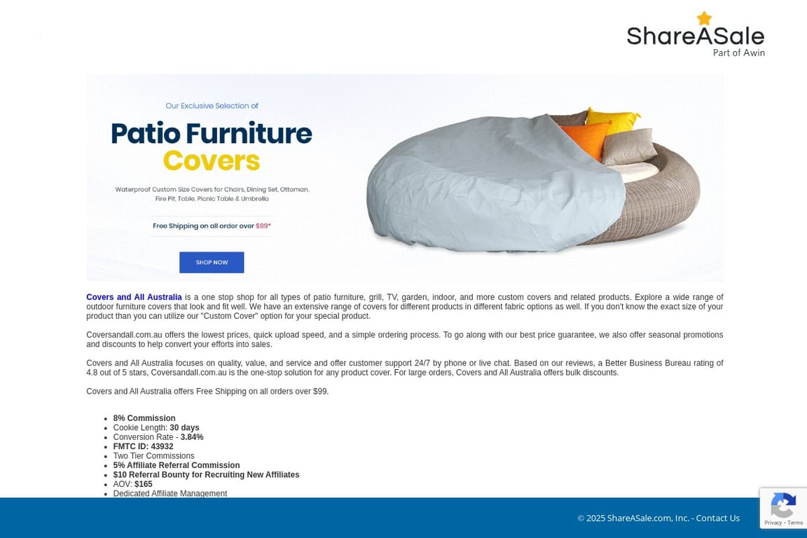 Covers and All Australia affiliate program signup page