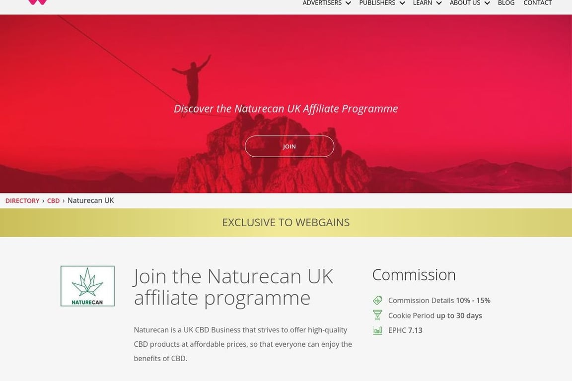 Naturecan ROW affiliate program signup page
