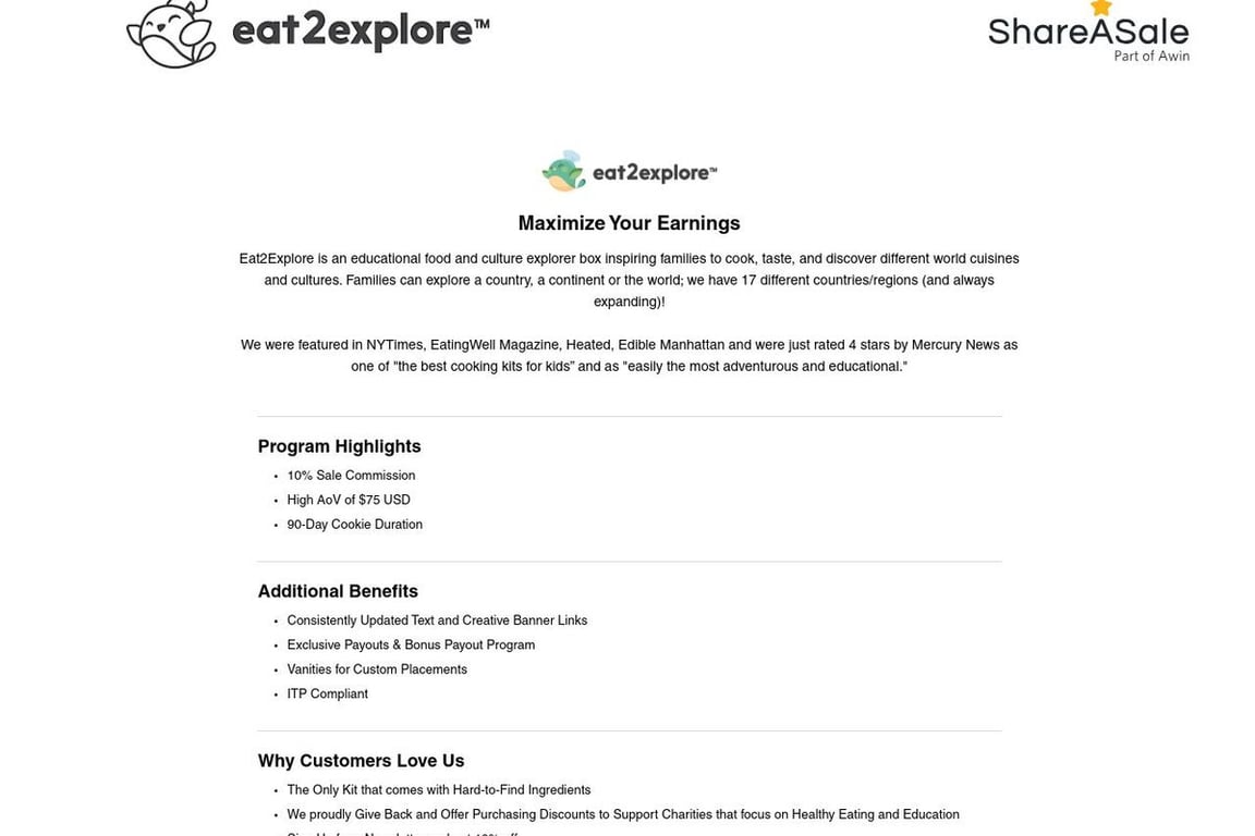 Eat2explore affiliate program signup page