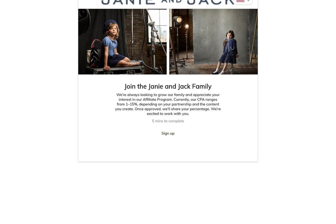 Janie and Jack affiliate program signup page