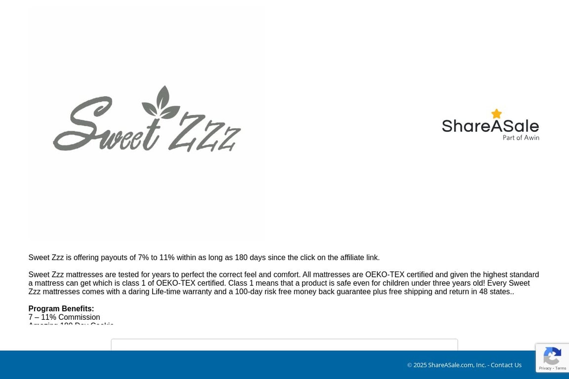 Sweet ZZZ affiliate program signup page