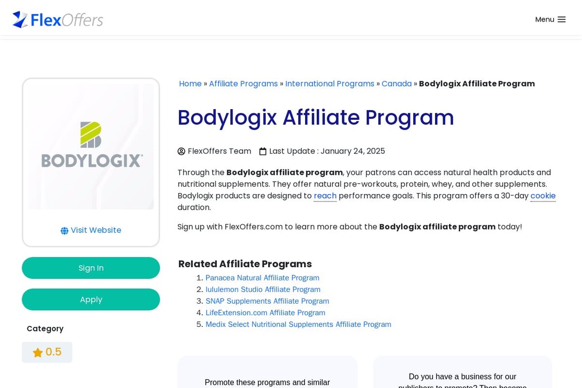 Bodylogix affiliate program signup page