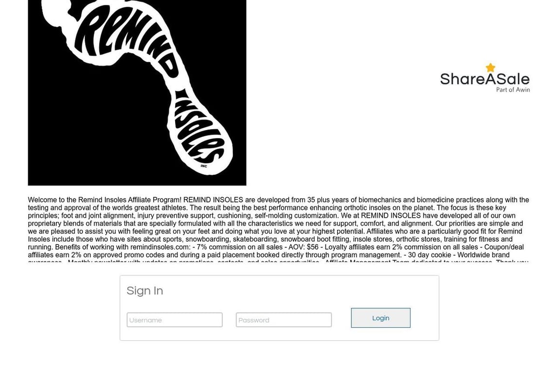 Remind Insoles affiliate program signup page