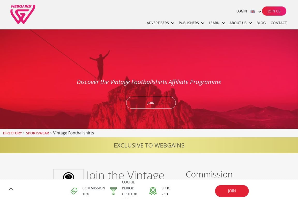 Vintage Footballshirts affiliate program signup page