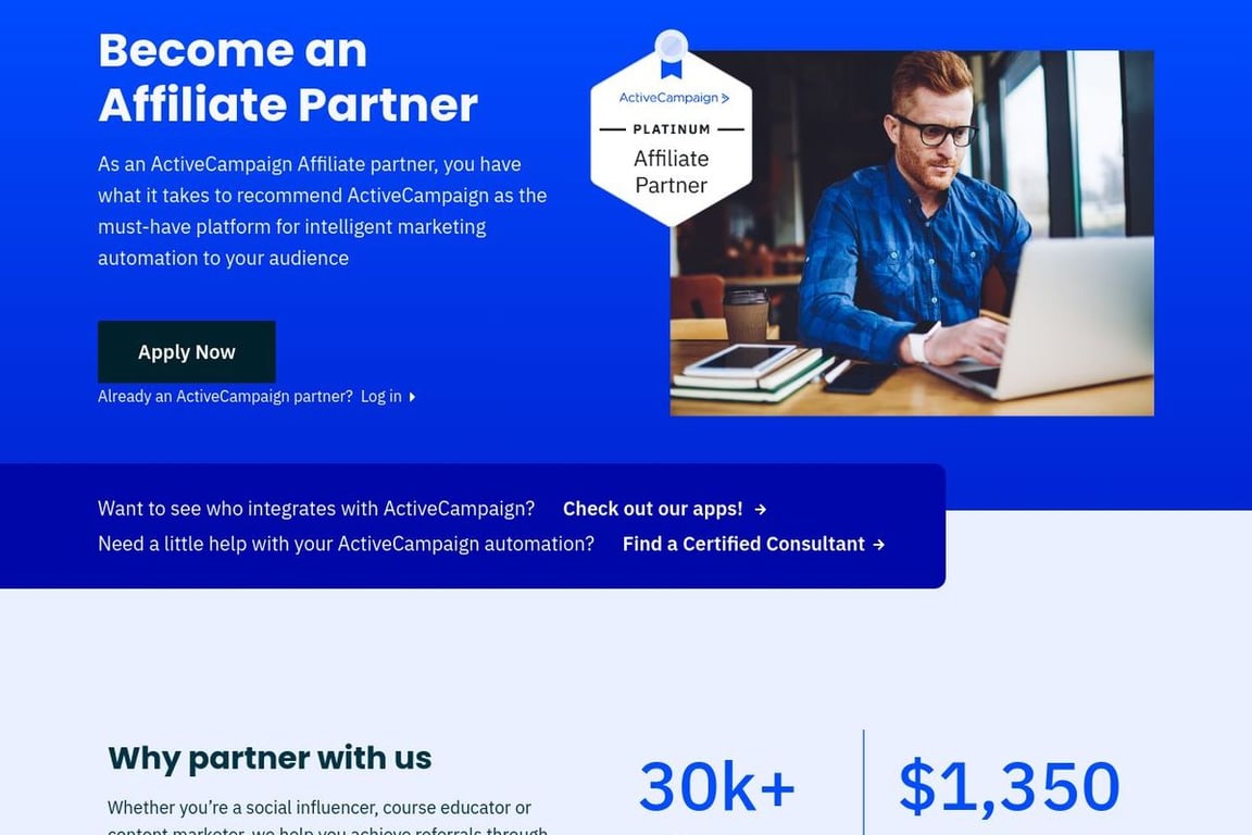 ActiveCampaign affiliate program signup page