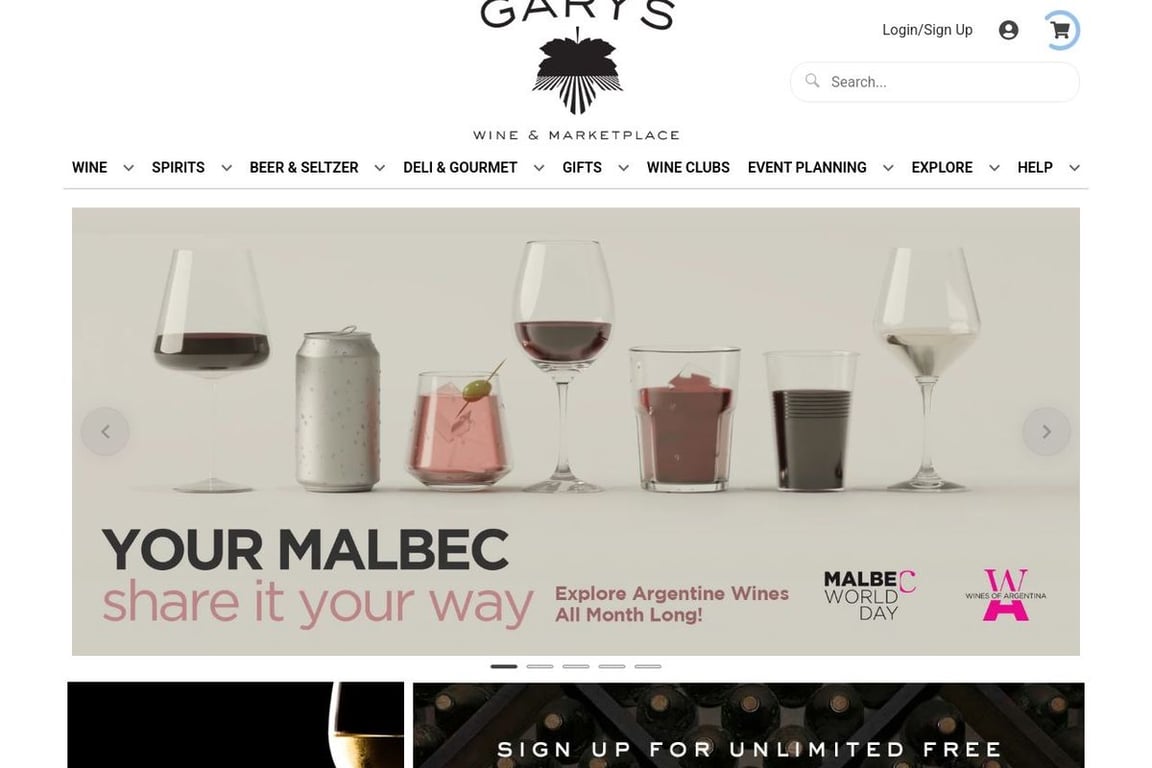 Gary’s Wine & Marketplace homepage