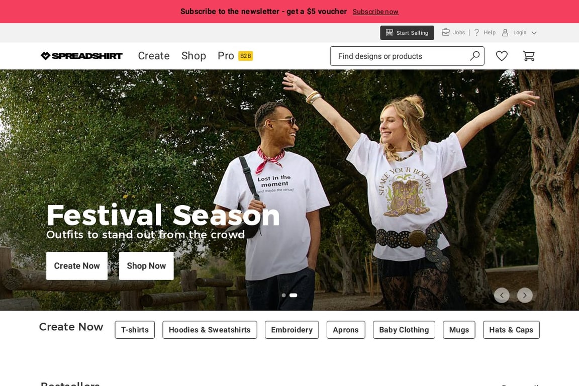 Spreadshirt homepage