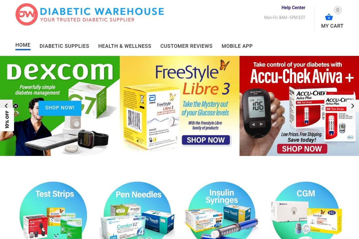 Diabetic Warehouse homepage