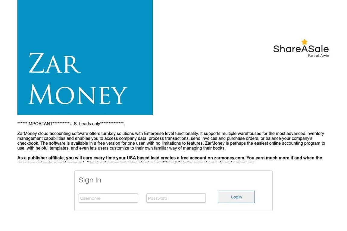 ZarMoney affiliate program signup page