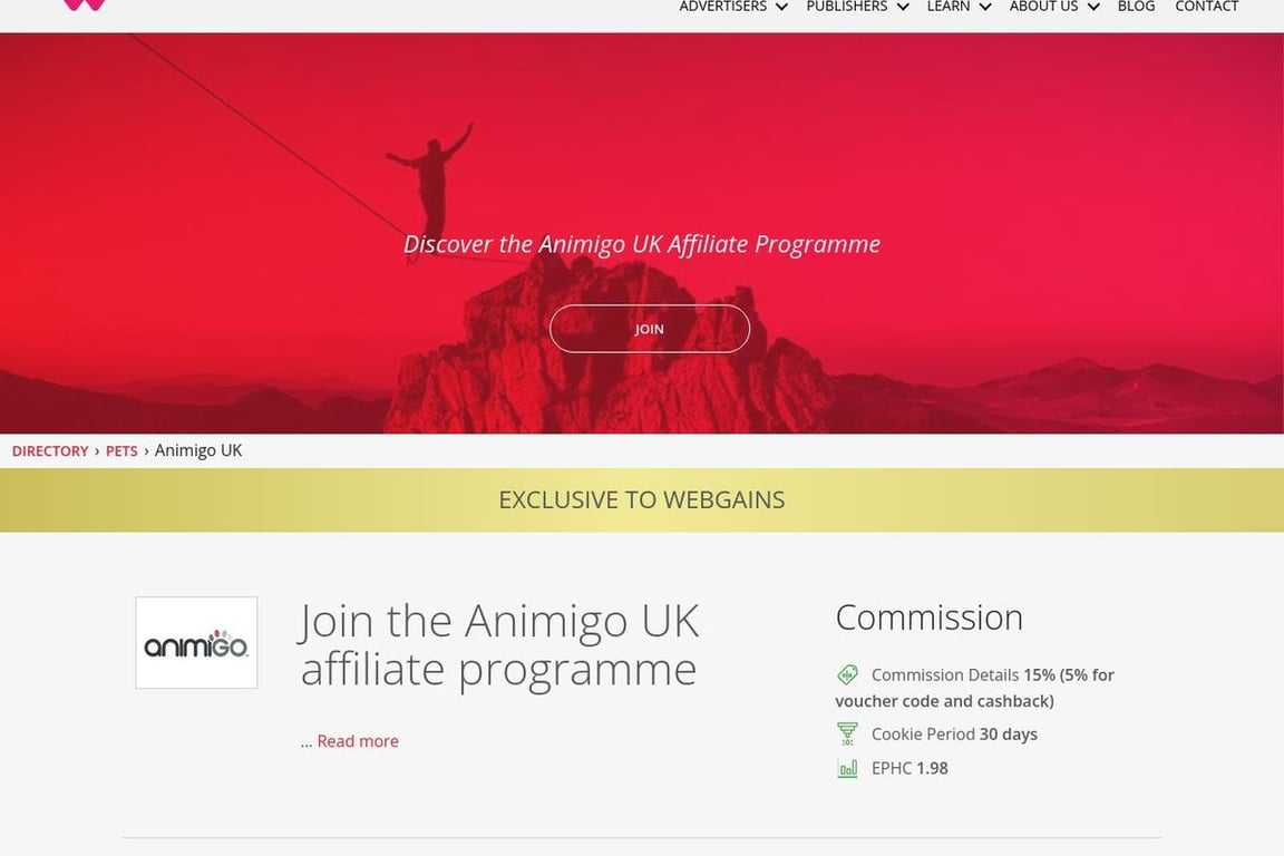 Animigo UK affiliate program signup page