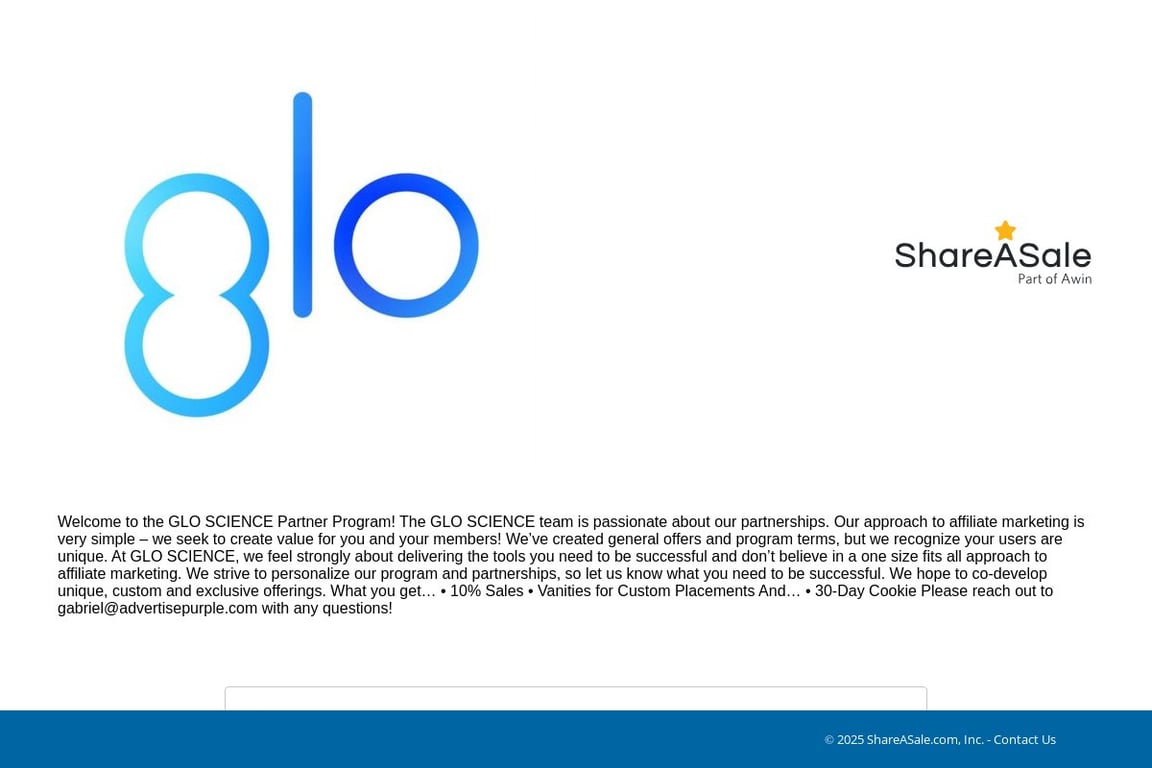 GLO Science Inc affiliate program signup page