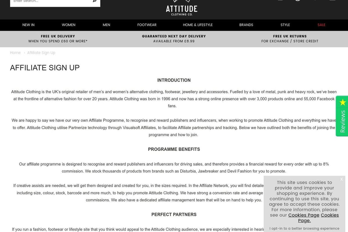 Attitude Clothing affiliate program signup page