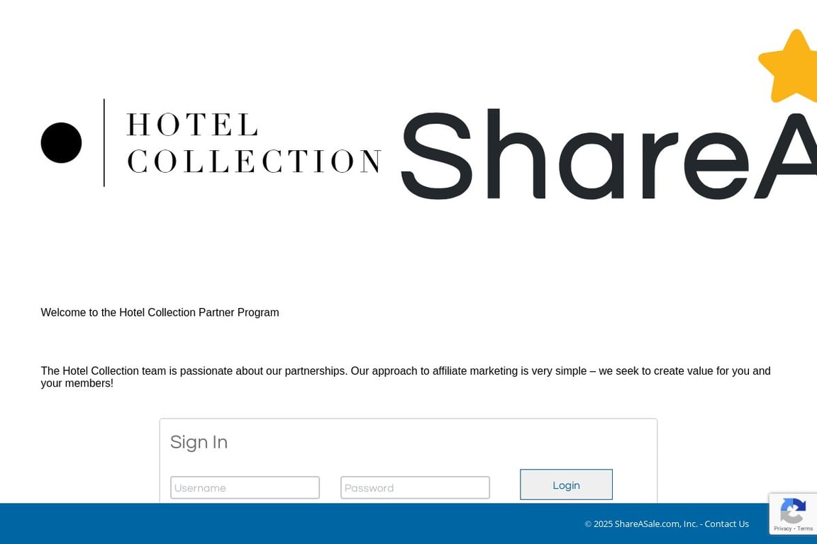 Hotel Collection affiliate program signup page