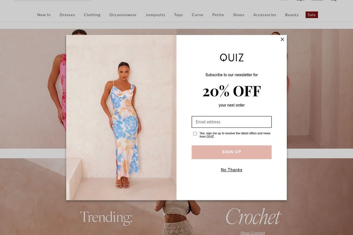 Quiz Clothing homepage