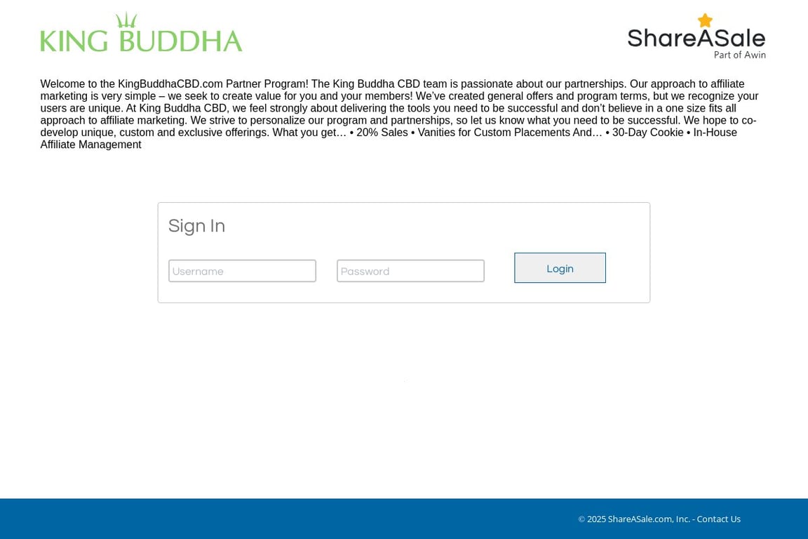 King Buddha affiliate program signup page