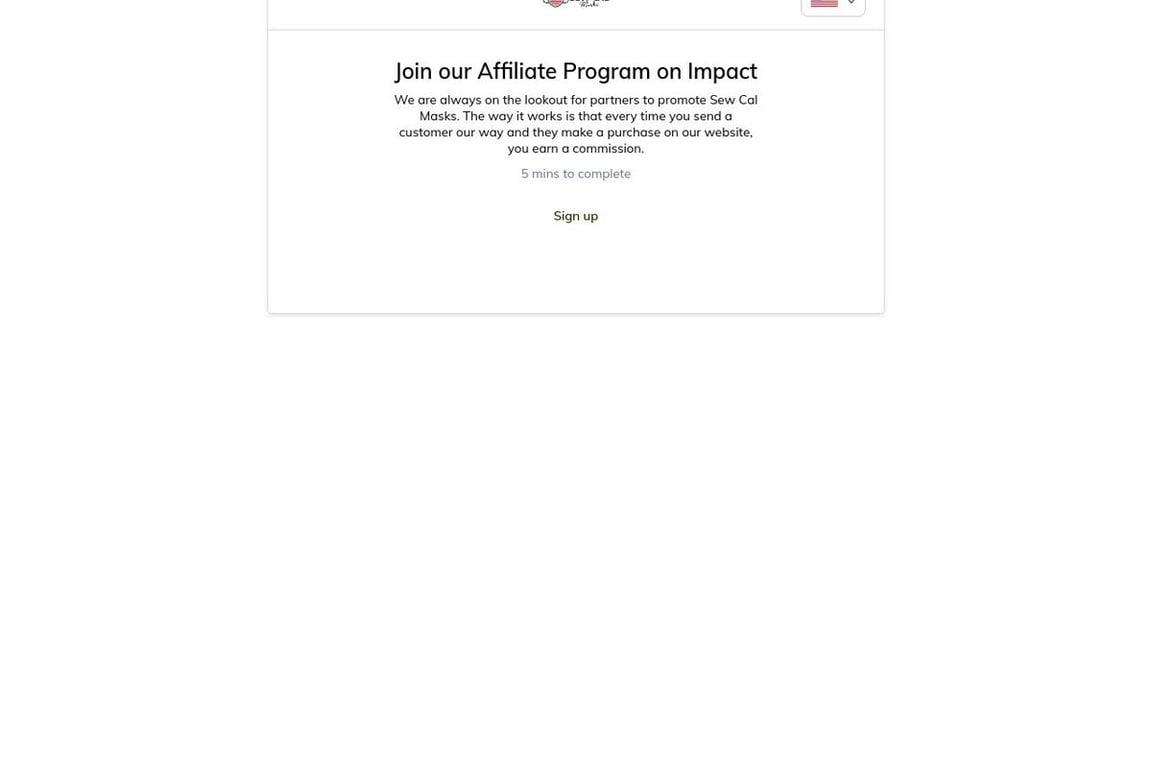 SewCal Masks affiliate program signup page