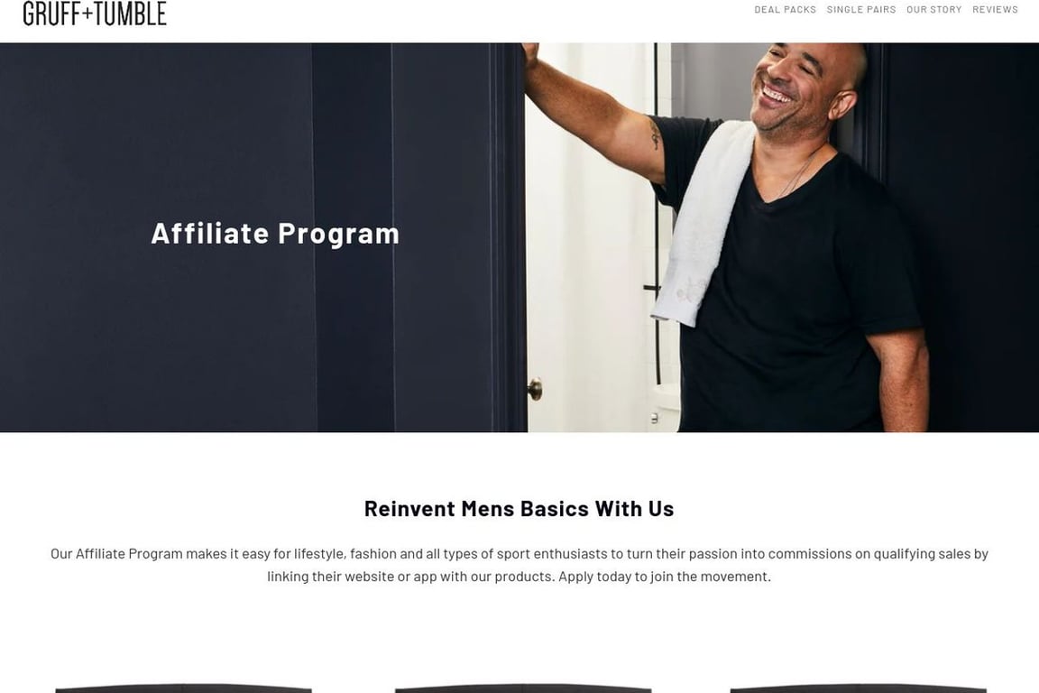 Gruff+Tumble affiliate program signup page