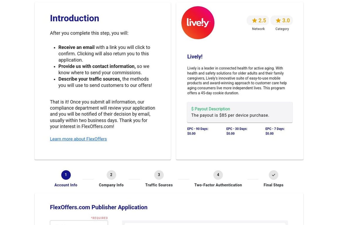 Lively! affiliate program signup page