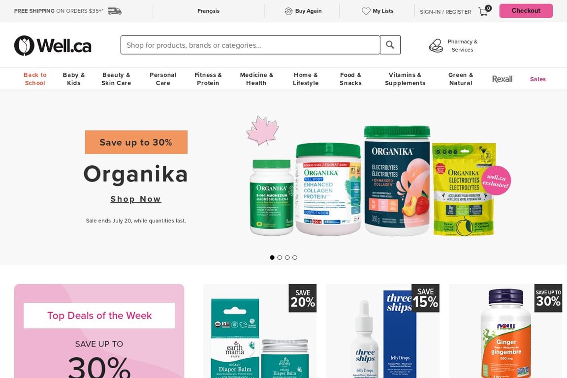 Well.ca homepage