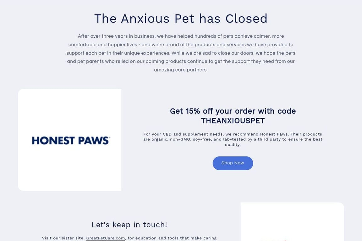 The Anxious Pet homepage