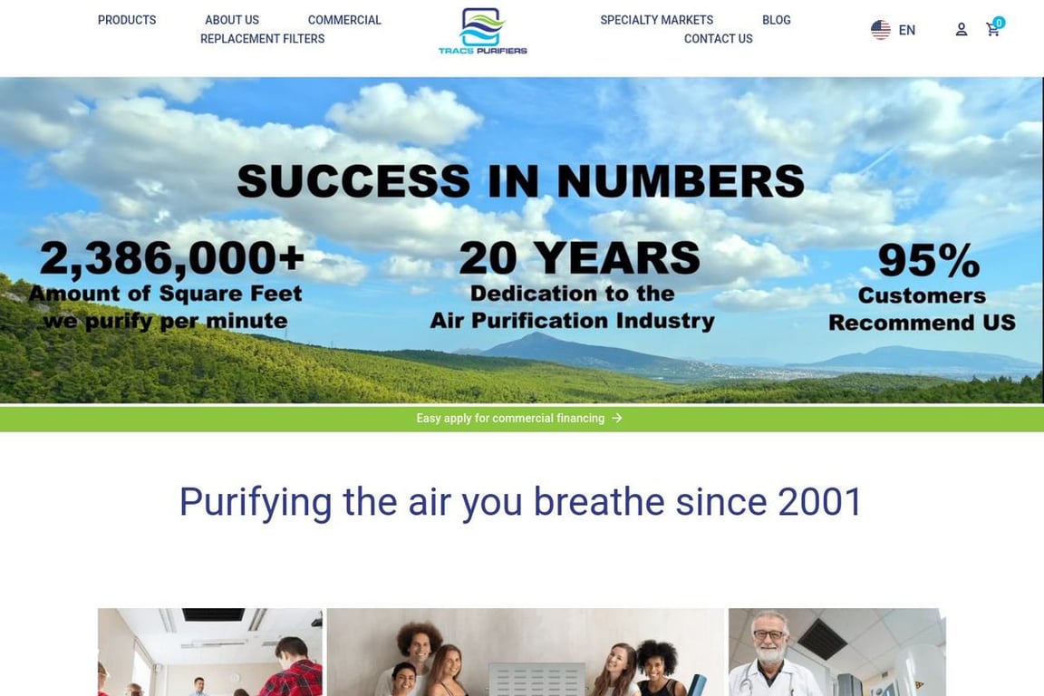 Tracs Purifiers homepage