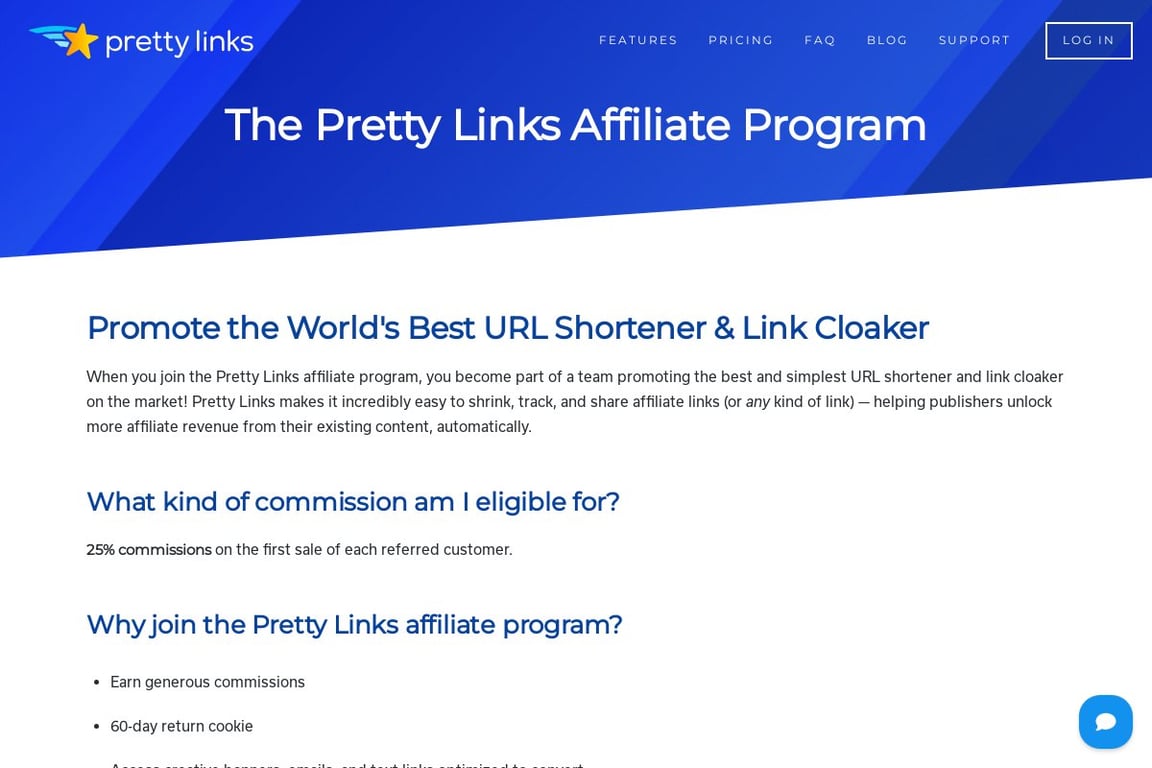 Pretty Links affiliate program signup page