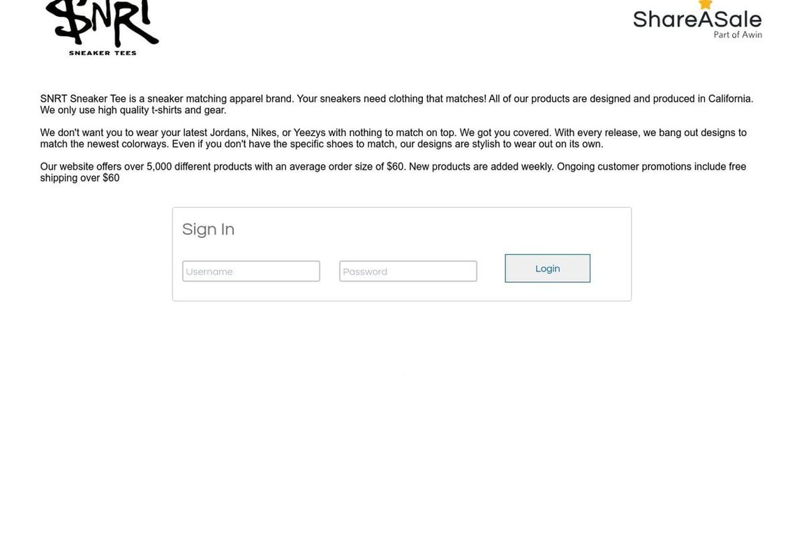 Sneaker Release Tees affiliate program signup page