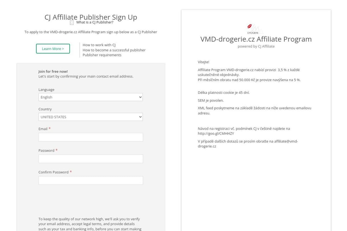 VMD-drogerie affiliate program signup page