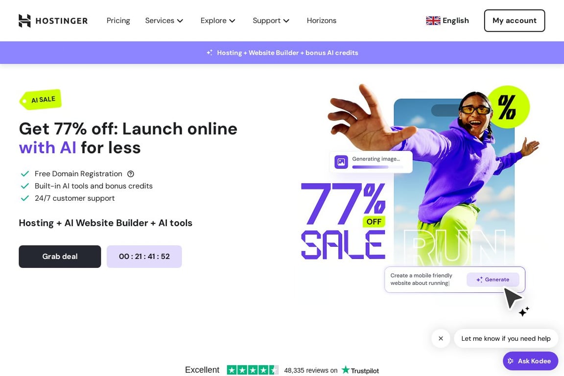 Hostinger (UK) homepage