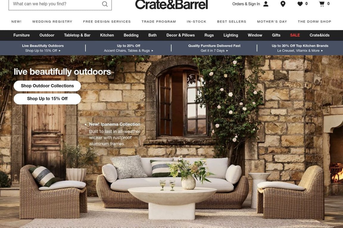 Crate and Barrel homepage