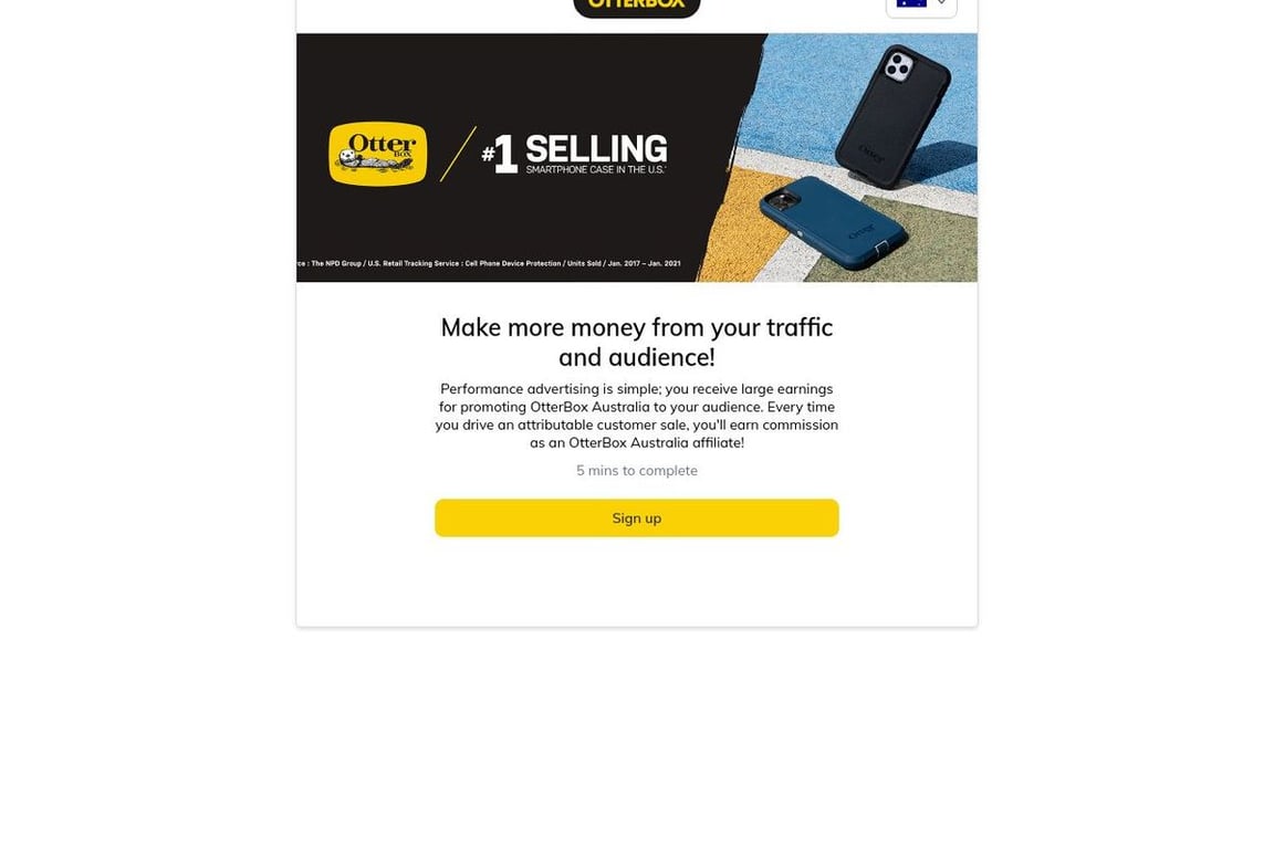 OtterBox Australia affiliate program signup page