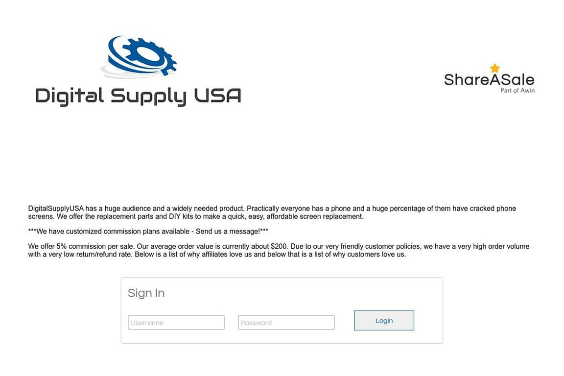 Digital Supply USA affiliate program signup page