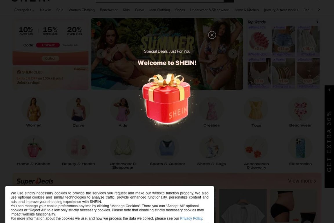 Shein homepage