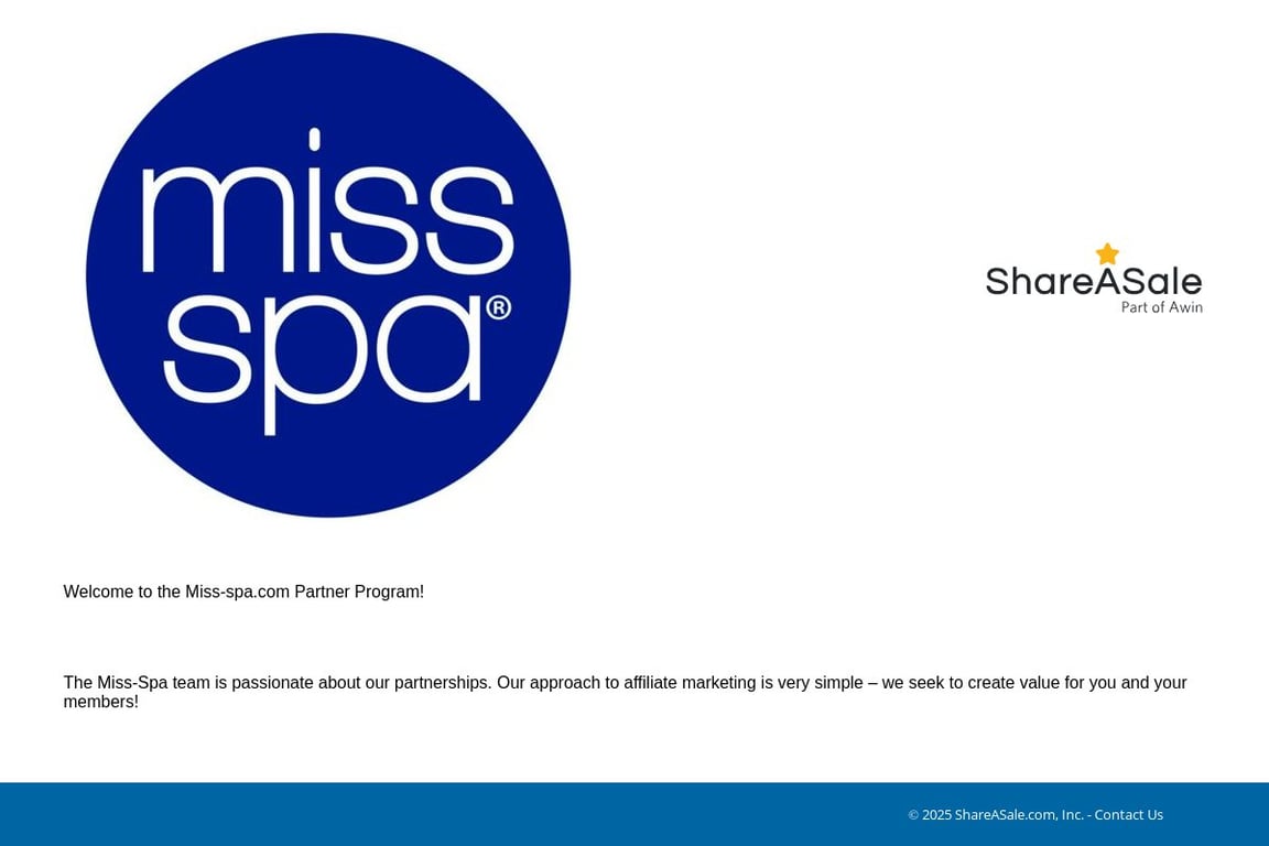 Miss Spa affiliate program signup page