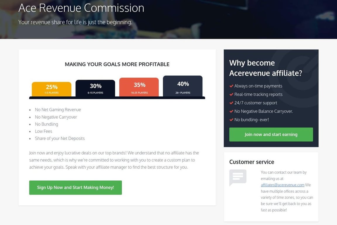 Ace Revenue affiliate program signup page